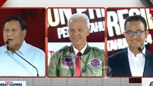 Tiga calon presiden pilpres 2024 saat acara debat kandidat.(foto screenshot YT)