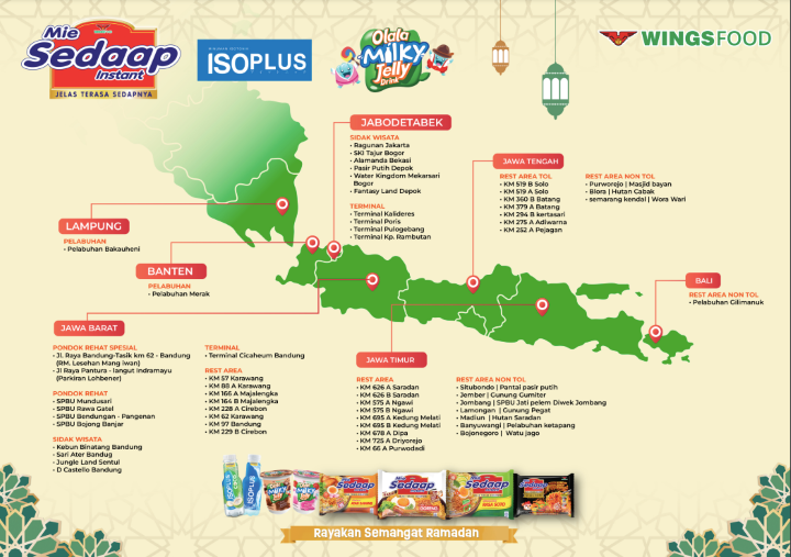 WINGS FOOD, spesifikasi produk makanan dan minuman dari WINGS Group Indonesia membuka sejumlah Pondok Rehat di 6 titik mudik Lebaran, juga hadir di 34 Rest Area, beberapa terminal dan pelabuhan.