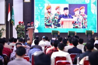 Pj Gubernur Sulsel, Bahtiar Baharuddin dalam sambutannya saat membuka Musyawarah Wilayah ke-18 Pemuda Muhammadiyah Sulsel, di Asrama Haji Makassar, Jumat, 26 April 2024. Foto: Ist