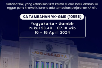 Kelas pelayanan pada KA Tambahan Yogyakarta – Gambir pp tersedia kelas eksekutif dan ekonomi. Stamformasi 1 rangkaiannya yaitu terdiri dari 5 kereta eksekutif stainless steel new generation dan 5 kereta ekonomi stainless steel new generation. Foto: KAI