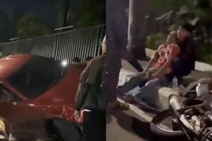 Mobil sport menabrak pedagang kopi keliling di Pondok Indah Mall pada Selasa (9/4/2024). Foto: IG, @terangmedia (tangkap layar)