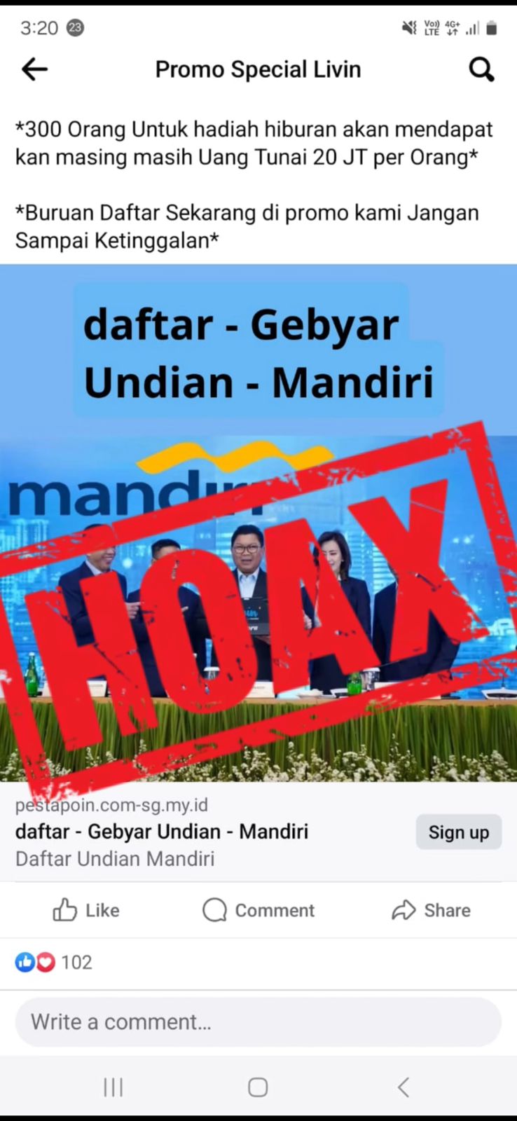 Program undian palsu yang tersebar di media sosial dengan tagline “Gebyar Undian Grand Prize”. Foto: Tangkap layar medsos