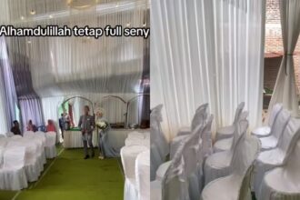 Situasi pernikahan sepasang sejoli ditemani bangku kosong. Foto: IG, @noto_moto (tangkap layar)