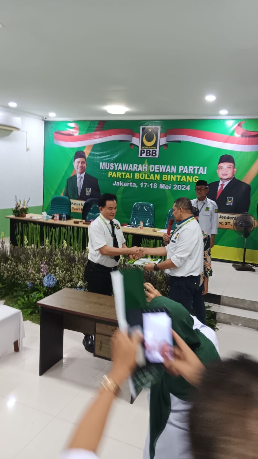 Ketua Umum Yusril Ihza Mahendra di acara Musyawarah Dewan Partai PBB.(Foto dok pribadi)