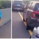 Viral tiga mobil mengalami tabrakan beruntun gara-gara seorang bocah menyebrang di jalan Tol Jagorawi.( Foto: Instagram lowslowmotif)