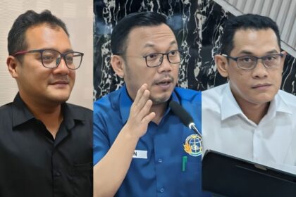 Kepala Seksi Pengendalian dan Penanganan Sengketa Galang Rambu Sukmara, Kepala BPN Kota Depok Indra Gunawan dan Kepala Survei dan Pemetaan Kota Depok Yoga Munawar