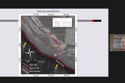 Pusat Riset Kebencanaan Geologi BRIN melakukan penelitian penting untuk mengetahui pola deformasi muka bumi akibat tumbukan dua lempeng di Zona Transisi Selat Sunda.