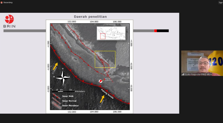 Pusat Riset Kebencanaan Geologi BRIN melakukan penelitian penting untuk mengetahui pola deformasi muka bumi akibat tumbukan dua lempeng di Zona Transisi Selat Sunda.