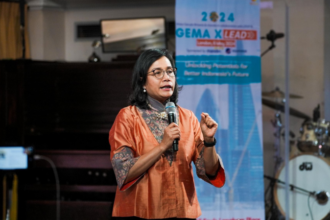 Menteri Keuangan (Menkeu) Sri Mulyani, hadir dan memberikan pidato pada acara yang diselenggarakan oleh organisasi awardee LPDP yaitu Mata Garuda Britania Irlandia. Foto: Kemenkeu