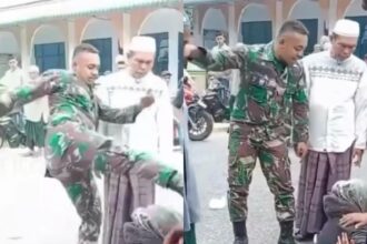 Oknum TNI emosi dan menendang kepala pengendara yang menabrak dirinya bersama istri yang sedang hamil. Foto: IG, @kabarnegri