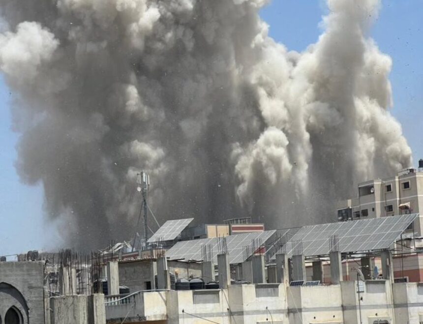 Serangan udara pasukan Israel di kamp pengungsi Nuseira. Foto: Medsos X