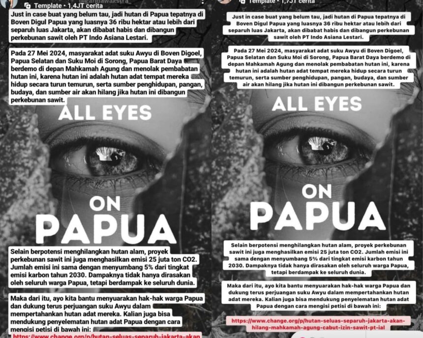 Gerakan All Eyes on Papua ramai di media sosial. Foto: IG, @rachelvennya (tangkap layar)