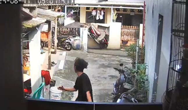 Seekor sapi berbobot 710 kilogram (kg) mengamuk saat hendak dikurbankan di permukiman warga di Gang Hj. Minah 1, Kalisari, Pasar Rebo, Jakarta Timur, pada Senin (17/6/2024) sekitar pukul 09.07 WIB. Foto: Tangkapan layar CCTV
