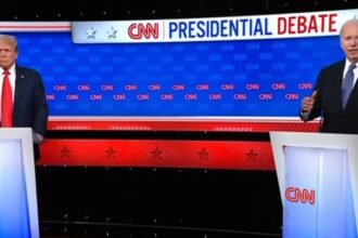 Debat perdana Pilpres AS yang mempertemukan dua kandidat, Joe Biden dan Donald Trump. Foto: Tangkapan layar