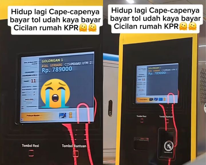 Pengguna jalan tol kehabisan saldo e-toll kaget kena denda di tol Cisumdawu Rp789 ribu. Foto: Tiktok, @vanmaysetorie (tangkap layar)