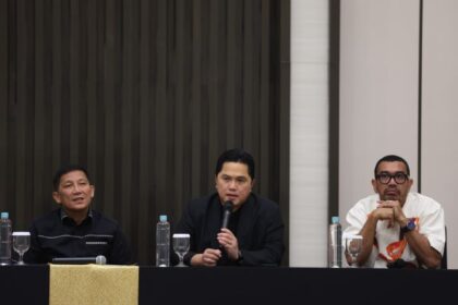 Ketua umum PSSI, Erick Thohir ketika memaparkan transformasi Liga Sepak bola Indonesia. Foto: PSSI