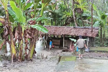 Kondisi banjir dan longsor di Kabupaten Nias Barat, Minggu (16/6/2024) membuat aktivitas warga sekitar terganggu. Foto: BPBD Kabupaten Nias Barat