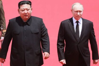 Pemimpin Korea Utara Kim Jong-un dan Presiden Rusia Vladimir Putin. Foto: Vladimir Smirno/TASS