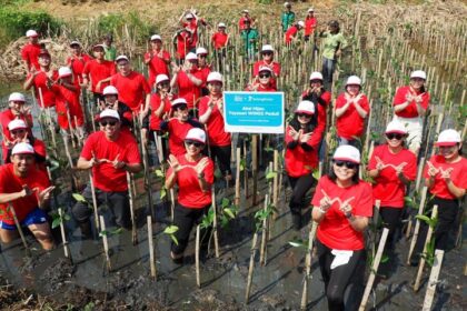 Aksi Hijau berupa penanaman pohon Mangrove ini merupakan kegiatan rutin yang telah Yayasan WINGS Peduli lakukan dengan kolaborasi bersama berbagai pihak. Foto: Wings Group