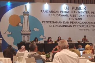 Kemendikbudristek menyelengggarakan kegiatan Uji Publik Rancangan Peraturan Pemerintah (RPP) tentang Rancangan Permendikbudristek Pencegahan dan Penanganan Kekerasan di Lingkungan Perguruan Tinggi (PPKSPT). Foto: kemendikbudristek