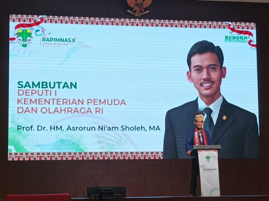 Deputi Bidang Pemberdayaan Pemuda Prof M. Asrorun Ni’am Sholeh MA, hadir dan memberikan sambutan pada acara pembukaan Rapat Pimpinan Nasional (Rampimnas) II Pemuda Katolik yang diselenggarakan di Aimas Hotel and Convention Center, Jumat (5/7/2024).