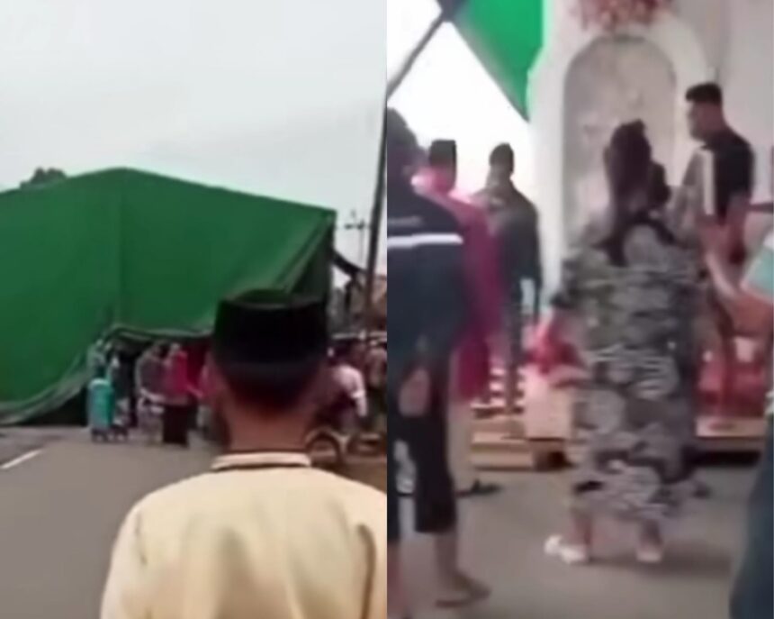 Momen sebuah tenda hajatan menutup dua akses jalan di Pelabuhan Rakyat, Kecamatan Pontianak Barat. Foto: IG, @memomedsos (tangkap layar)