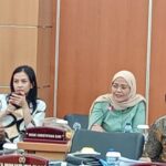 Anggota Komisi B DPRD DKI Jakarta, Desie Christiyana Sari (baju hijau) saat rapat dengan eksekutif, Selasa (30/7/20204).(Foto sofian/ipol.id)