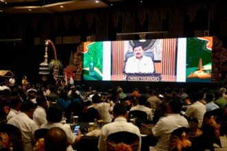 Menteri Koordinator Bidang Politik, Hukum, dan Keamanan Marsekal TNI (Purn) Hadi Tjahjanto saat membuka Rembuk Gerakan Indonesia Tertib, dengan Tema “Budaya Tertib Menuju Indonesia Emas” di Bali, Rabu (3/7/2024). Foto: Humas Kemenko Polhukam.