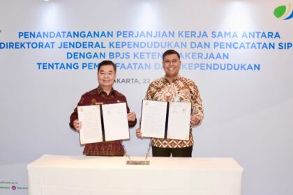 BPJS Ketenagakerjaan dan Ditjen Dukcapil Kemendagri kembali melanjutkan kerjasamanya terkait pemanfaatan data kependudukan. Foto: Ist