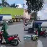 Aksi nekat emak-emak naik motor sambil berdiri. Foto: Instagram @info.negri