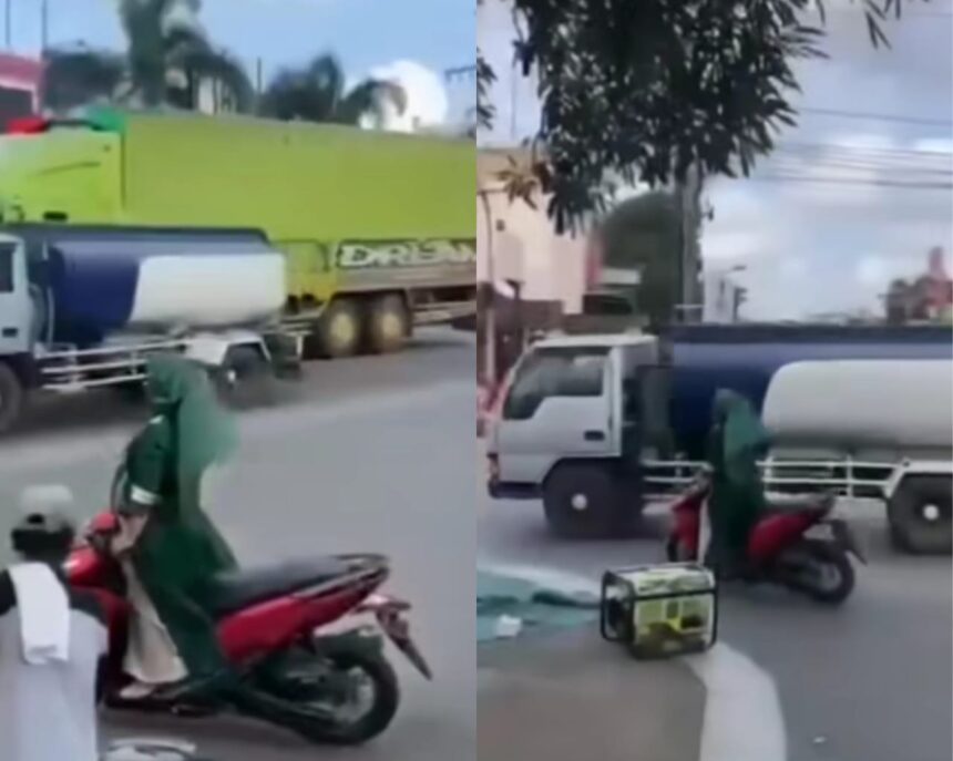 Aksi nekat emak-emak naik motor sambil berdiri. Foto: Instagram @info.negri