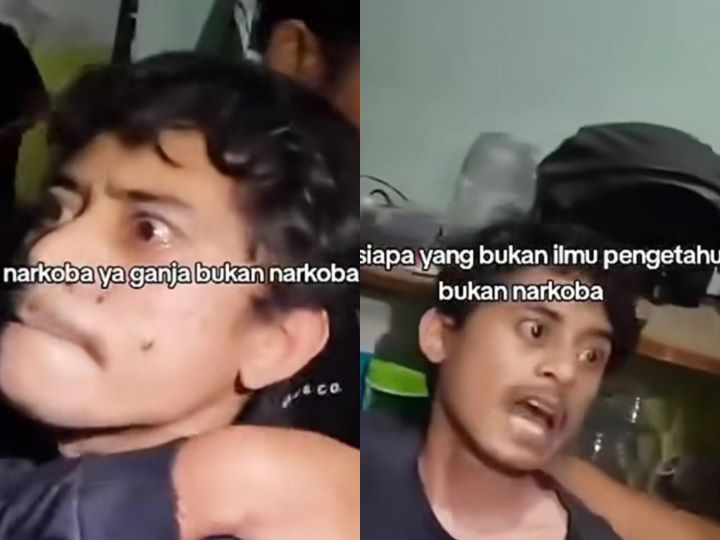 Momen seorang pria ngotot pada Polisi saat ditangkap, dan mengatakan ganja bukanlah narkoba. Foto: IG, @fakta.jakarta (tangkap layar)