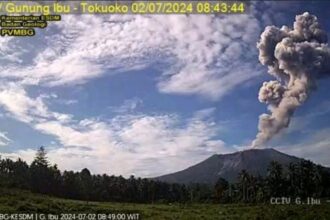 Erupsi Gunung Ibu di Halmahera Barat, Maluku Utara, Selasa (2/7/2024). (Foto: Magma Indonesia)