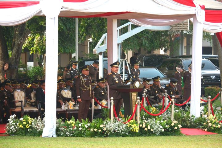 Jaksa Agung ST Burhanuddin dalam upacara Hari Bhakti Adhyaksa (HBA) di Lapangan Badan Diklat Kejaksaan RI, Ragunan, Jakarta Selatan, Senin (22/7/2024). Foto: Yudha Krastawan/ipol.id