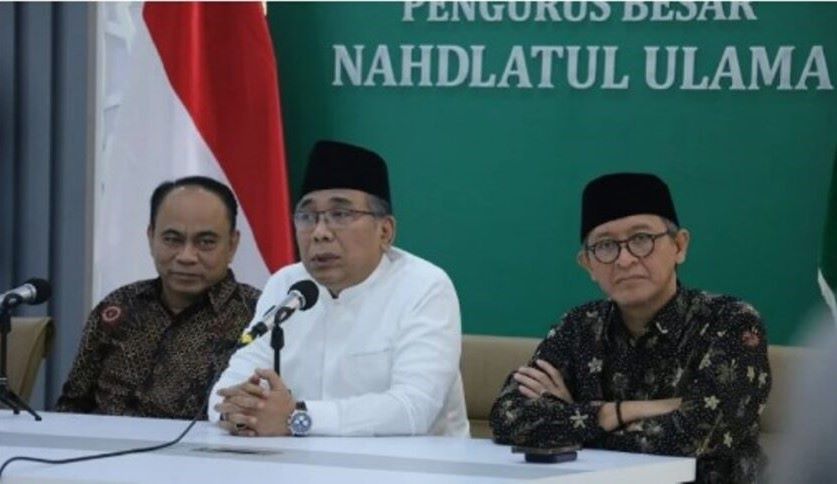 Ketum PBNU, Yahya Cholil Staquf menyampaikan keterangan pers. (Foto NU Online)