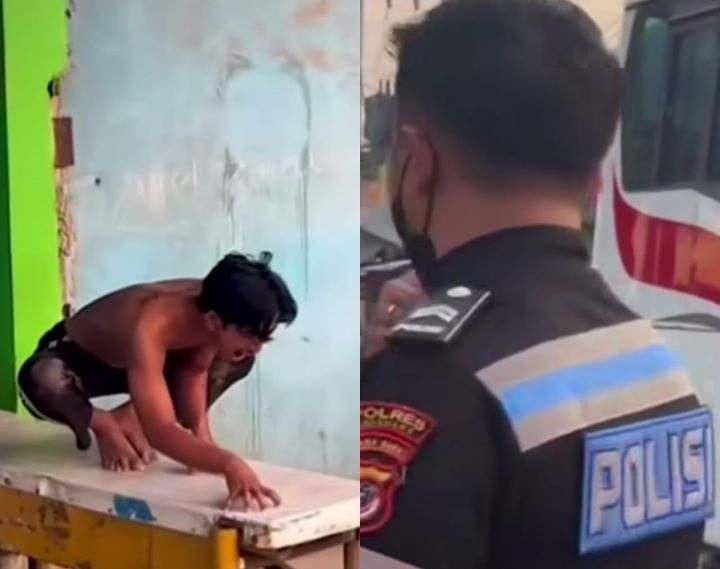 Pengendara motor viral setelah videonya berpura-pura kesurupan di depan petugas kepolisian yang sedang melakukan razia. Foto: IG, @medsoszone (tangkap layar)