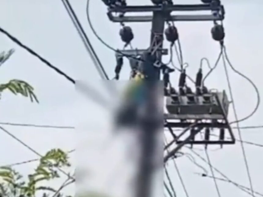 Petugas PLN tewas tersengat arus kabel listrik saat bekerja di Dusun II Desa Maringgai, Lampung Timur, pada Kamis (15/8/2024). Foto: IG, @info.negri