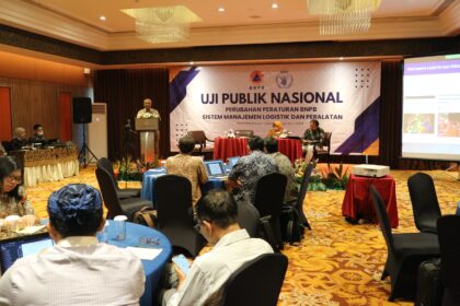 Kedeputian Bidang Logistik dan Peralatan Badan Nasional Penanggulangan Bencana (BNPB) melaksanakan uji publik tingkat nasional atas perubahan Peraturan BNPB Nomor 4 Tahun 2018 tentang Sistem Manajemen Logistik dan Peralatan di Hotel Borobudur, Jakarta, Rabu (14/8/2024). Foto: Ist