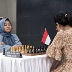 Pecatur putri Indonesia, WGM Medina Aulia Warda harus mengakui keunggulan WGM Vo Thing Kim Pung asal Vietnam dalam Dwitarung Internasional di ajang JAPFA Chess Festival ke-14/2024, Selasa (20/8/2024), di Gedung Serbaguna Senayan, Jakarta. Foto/ipol