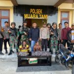 Satuan Tugas Pengamanan Perbatasan RI-PNG Batalyon Infanteri 122/TS bersama Polsek Muaratami dua pelaku pemilik 35 paket ganja seberat 500 gram di Kampung Mosso, Papua. Foto: Yonif 122/TS