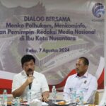 Menteri Koordinator Bidang Politik, Hukum, dan Keamanan Marsekal TNI (Purn) Hadi Tjahjanto dalam sambutan kegiatan “Dialog Bersama Menko Polhukam, Menkominfo, dan Pemimpin Redaksi Nasional di Ibu Kota Nusantara” di IKN, Kalimantan Timur, Rabu (7/8/2024). Foto: Dok Kemenko Polhukam