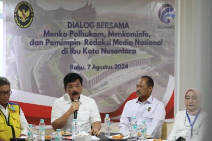 Menteri Koordinator Bidang Politik, Hukum, dan Keamanan Marsekal TNI (Purn) Hadi Tjahjanto dalam sambutan kegiatan “Dialog Bersama Menko Polhukam, Menkominfo, dan Pemimpin Redaksi Nasional di Ibu Kota Nusantara” di IKN, Kalimantan Timur, Rabu (7/8/2024). Foto: Dok Kemenko Polhukam