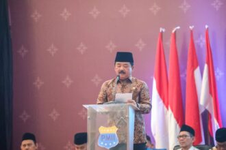 Menteri Koordinator Bidang Politik, Hukum dan Keamanan Marsekal TNI (Purn) Hadi Tjahjanto saat membuka Kongres ke-21 Pemuda Mahasiswa Islam Indonesia (PMII) mewakili Presiden RI di Jakabaring, Palembang, Jumat (9/8/2024). Foto: Humas Kemenko Polhukam