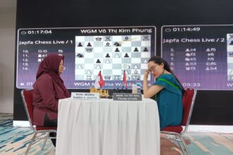 Kans pecatur putri Indonesia, WGM Medina Warda Aulia untuk memenangkan Duel Meet Internasional JAPFA Chess Festival 14th 2024, semakin tipis setelah dibabak keempat catur standart (klasik), kembali menelan kekalahan dari pecatur Vietnam, WGM Vo Thi Kim Phung, Senin (19/8) petang, di Gedung Wisma Serbaguna, Senayan, Jakarta.