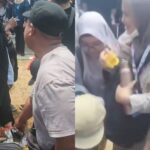 Penjual asongan bagikan dagangan secara gratis kepada peserta demo. Foto: IG, @mygigsmedia (tangkap layar)