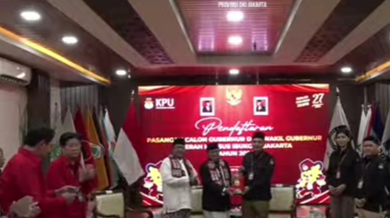 Pasangan cagub PDIP, Pramono Anung - Rano Karno saat mendaftar ke KPU DKI Jakarta.(Foto screenshot YT)