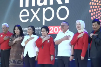 Ketua Dewan Pengarah BRIN, Megawati Soekarnoputri, membuka InaRI Expo 2024 di Kawasan Sains dan Teknologi Soekarno, Cibinong, Bogor, Kamis (8/8/2024). Foto: BRIN