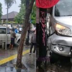 Mobil silver dikendarai bocah 9 tahun menabrak tiang dan pengendara roda dua di Kemang Foto: IG, @mygigsmedia (tangkap layar)