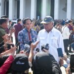 Menteri Pekerjaan Umum dan Perumahan Rakyat (PUPR) Basuki Hadimuljono memberikan keterangan pers setelah pengarahan Presiden Joko Widodo kepada pejabat TNI dan Polri di Istana Negara Ibu Kota Nusantara, Provinsi Kalimantan Timur, Kamis (12/09/2024). Foto: Humas Setkab/Ibrahim