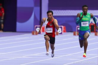 Sprinter Tim Indonesia, Lalu Muhammad Zohri menyebut sudah tampil maksimal usai langkahnya terhenti di babak pertama Olimpiade 2024 Paris.(foto:NOC Indonesia/Naif Muhammad Al'as)